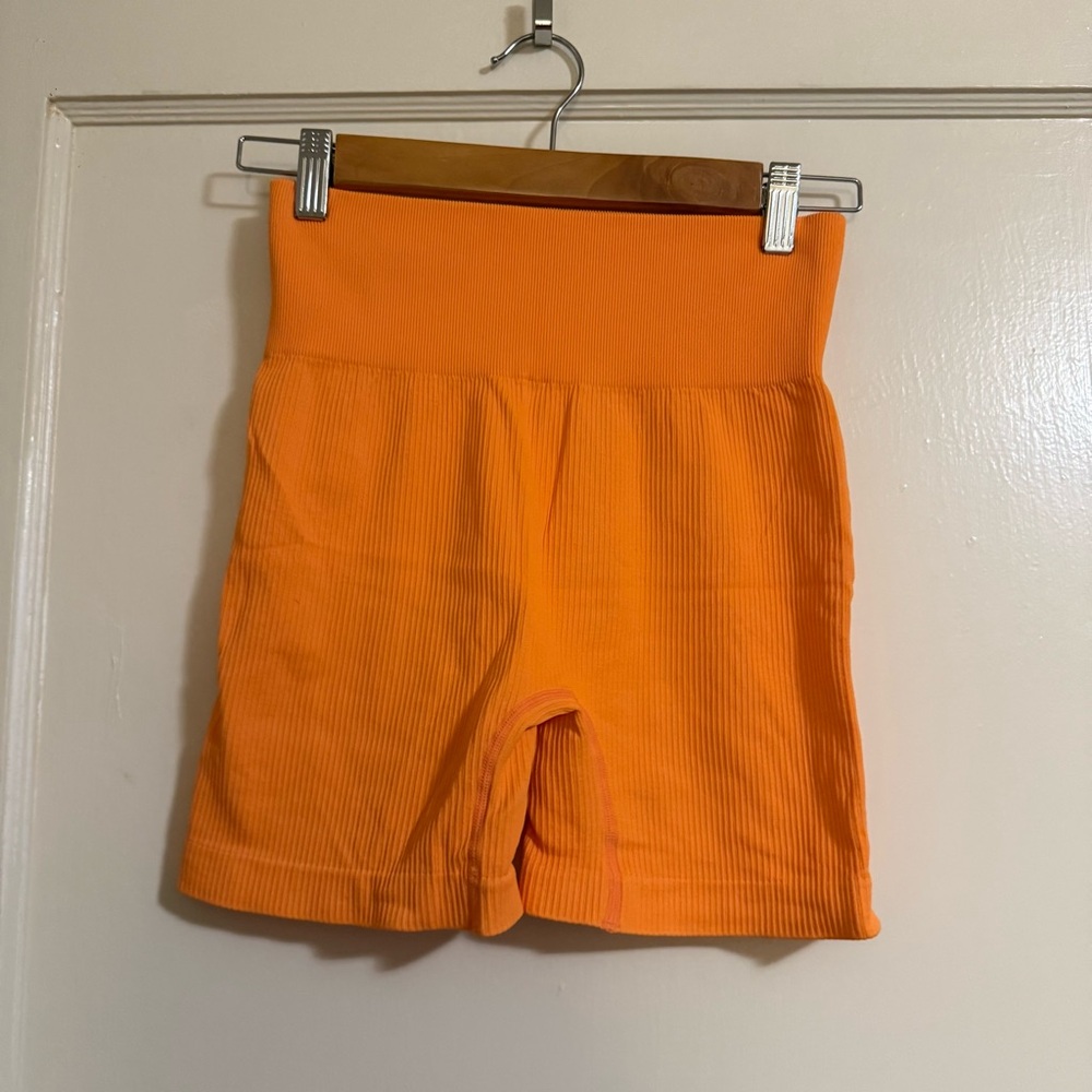 Vibrant Orange Women's Ribbed Bike Shorts